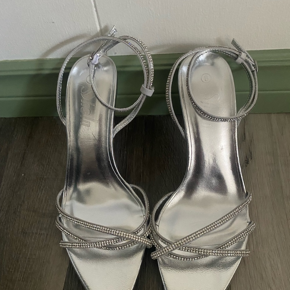 SHEIN Metallic Silver Strappy Heels